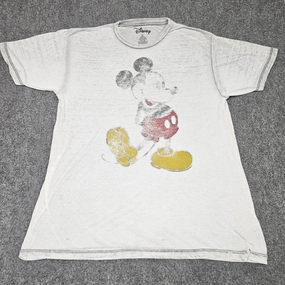Disney Mickey Mouse TShirt Mens Medium White Distressed Graphic Retro Burnout‎